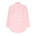 thumbnail image 3 of qucoqpe Women's Casual Shirts Oversized Blouse V Neck 3/4 Rolled Sleeve Button Dress Shirts Loose Pajama Tops with Pocket, 3 of 5