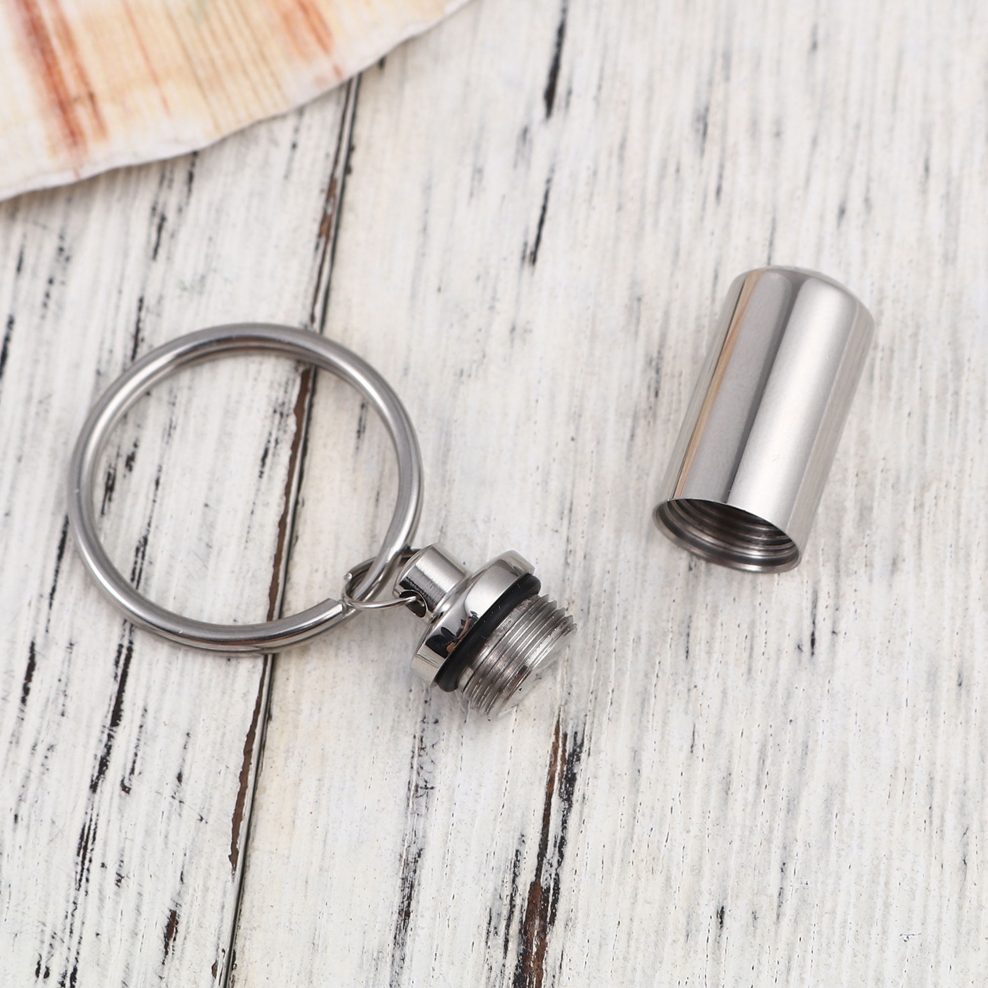 Silver Stainless Steel Small Cylinder Cremation Urn Waterproof Ashes Holder Pendant Keychain Memorial Keepsake Ashes Container Key Ring with Free Funnel Kit and Velvet Jewelry Box