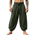 thumbnail image 2 of BRELIL Men Plus Size Harem Pants Loose Flowy Boho Lounge Trousers Drawstring Waist Vacation Casual Long Pants Solid Summer Fashion Outfits, Army Green 2XL, 2 of 6