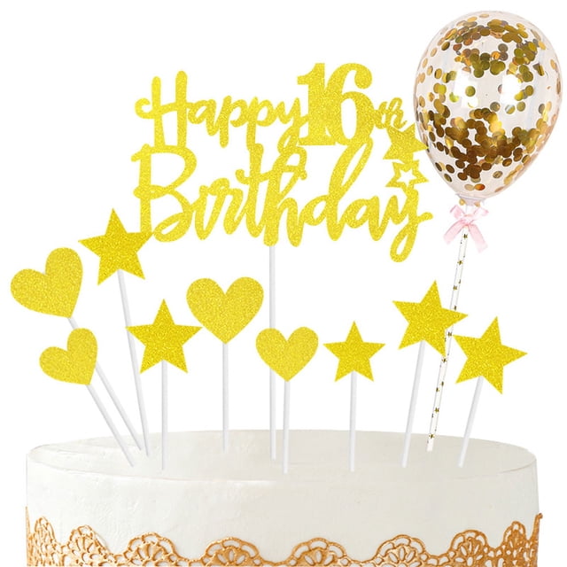 Juego de decoración para tarta de feliz cumpleaños número 16, suministros para tartas de cumpleaños, decoraciones para fiesta de cumpleaños de niño o niña