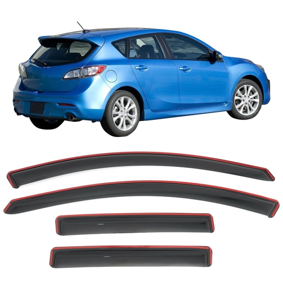 Ikon Motorsports In-Channel Window Visors Compatible With 2010-2013 Mazda 3 Hatchback, Acrylic Rain Sun Deflectors 4PCS