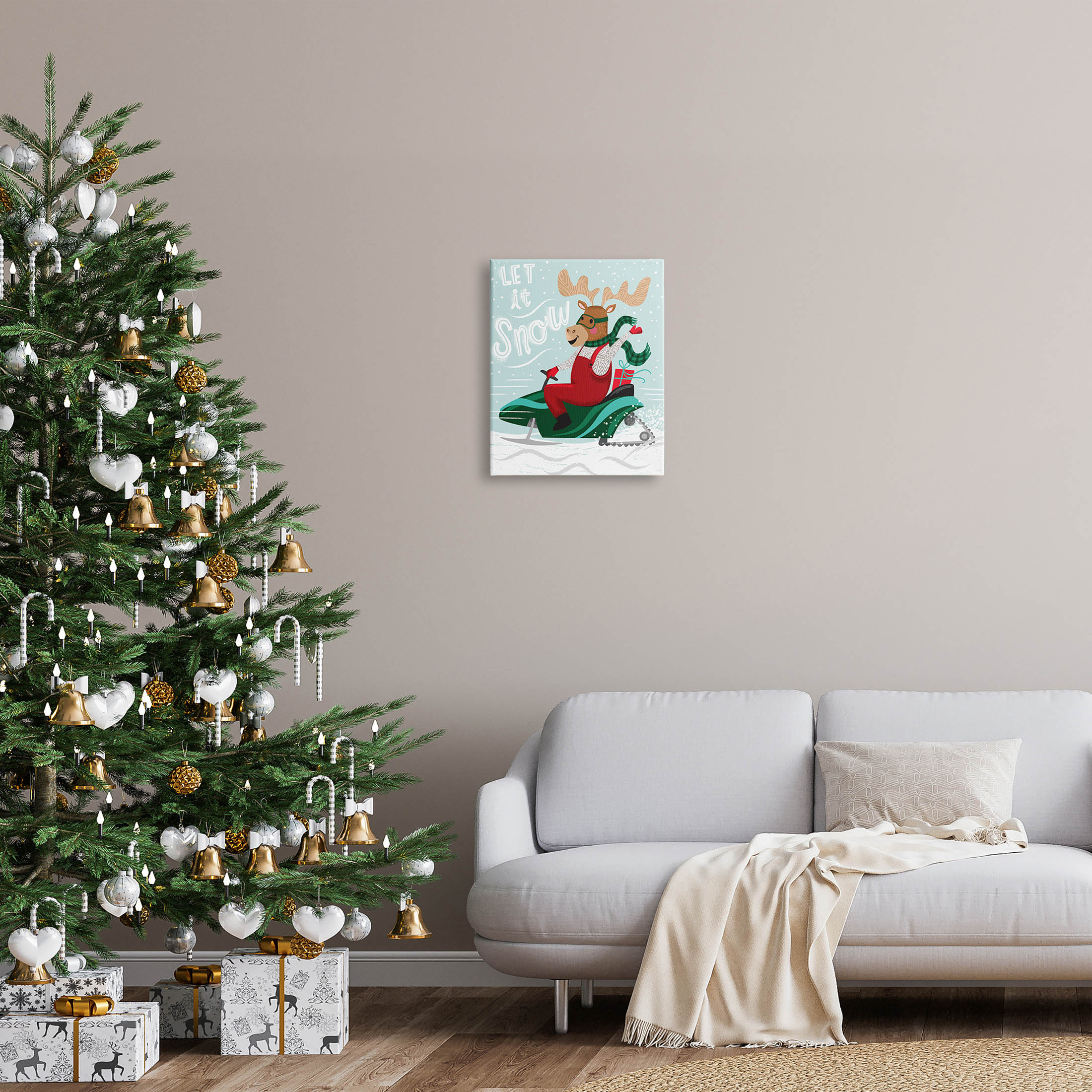 Let It Snow Moose Sleigh Holiday Graphic Art Gallery Wrapped Canvas Print Wall Art