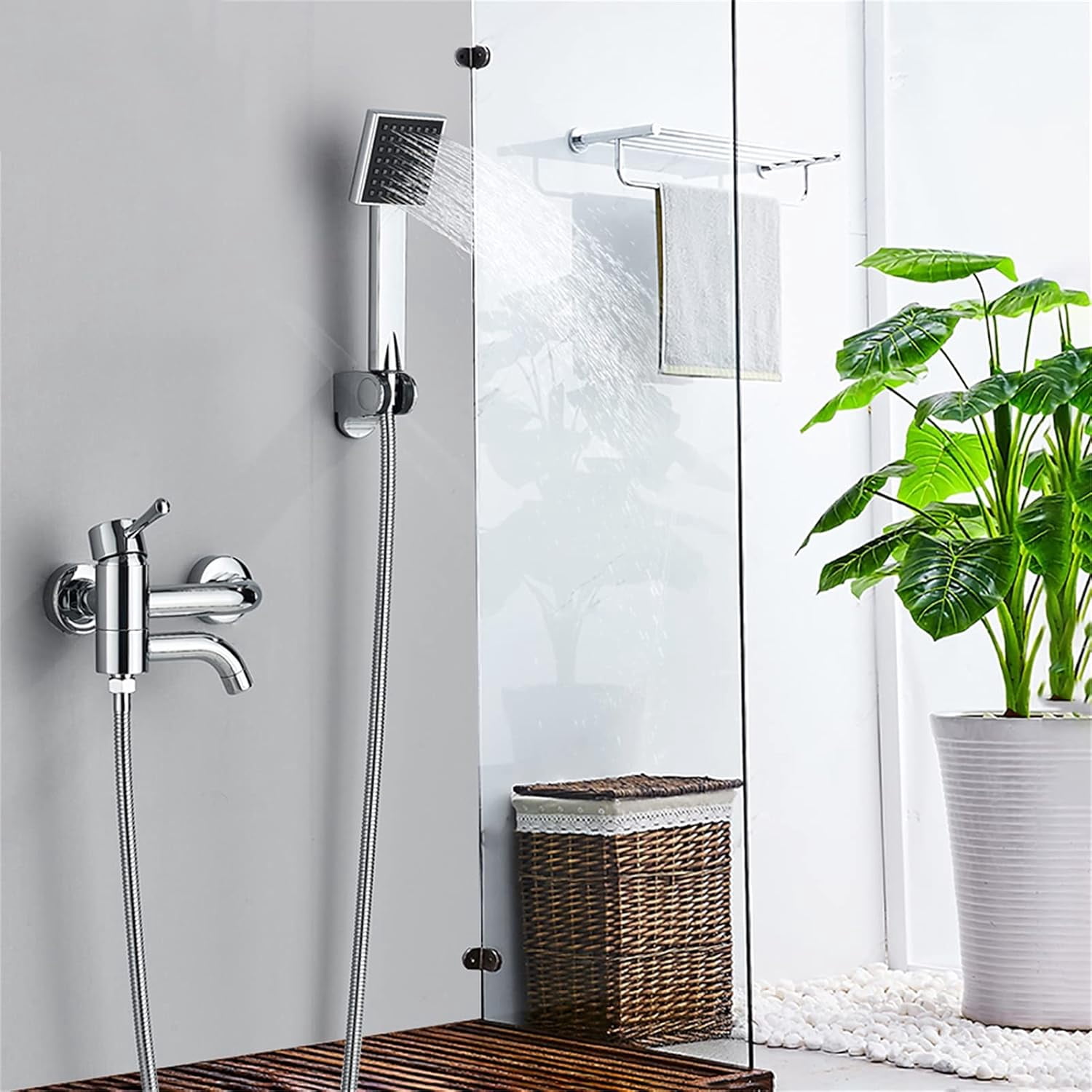 Bathtub Faucet/Tub Faucets, Swivel Spout Bathtub Mixer Tap, Chrome Single Handle Plastic Hand Shower Bath Shower Set Brass Mixer Valve