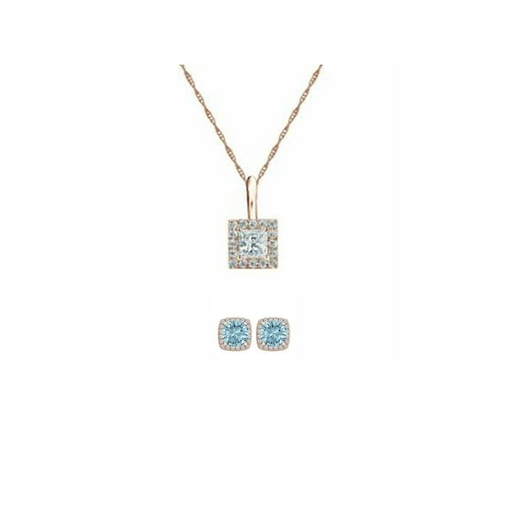 Paris Jewelry 1 Ct Aquamarine Pendant Necklace, 18k Rose Gold, 18 Inch plated