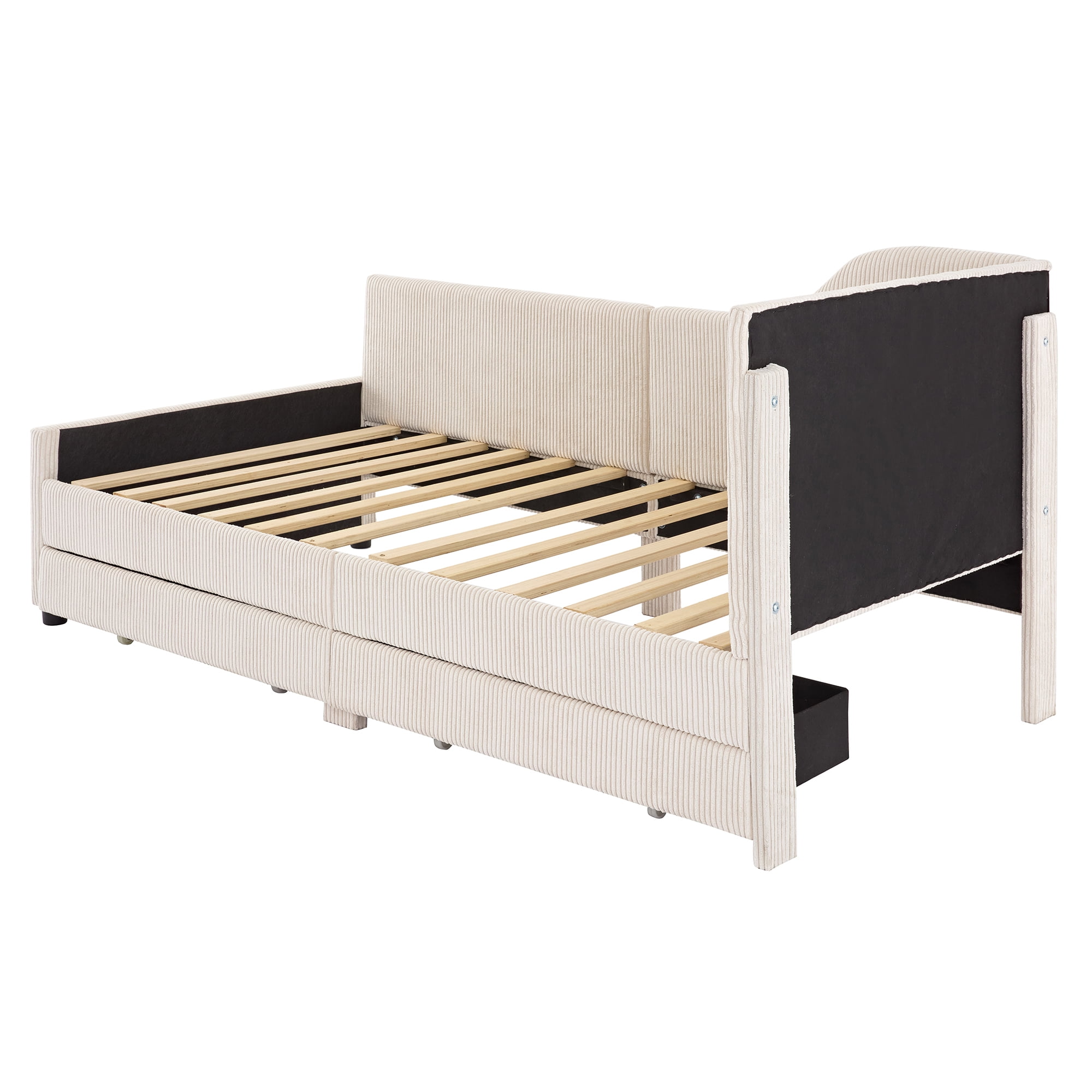Euroco Upholstered Twin Size Daybed, Sofa Bed with 2 Drawers for Living Room, Beige