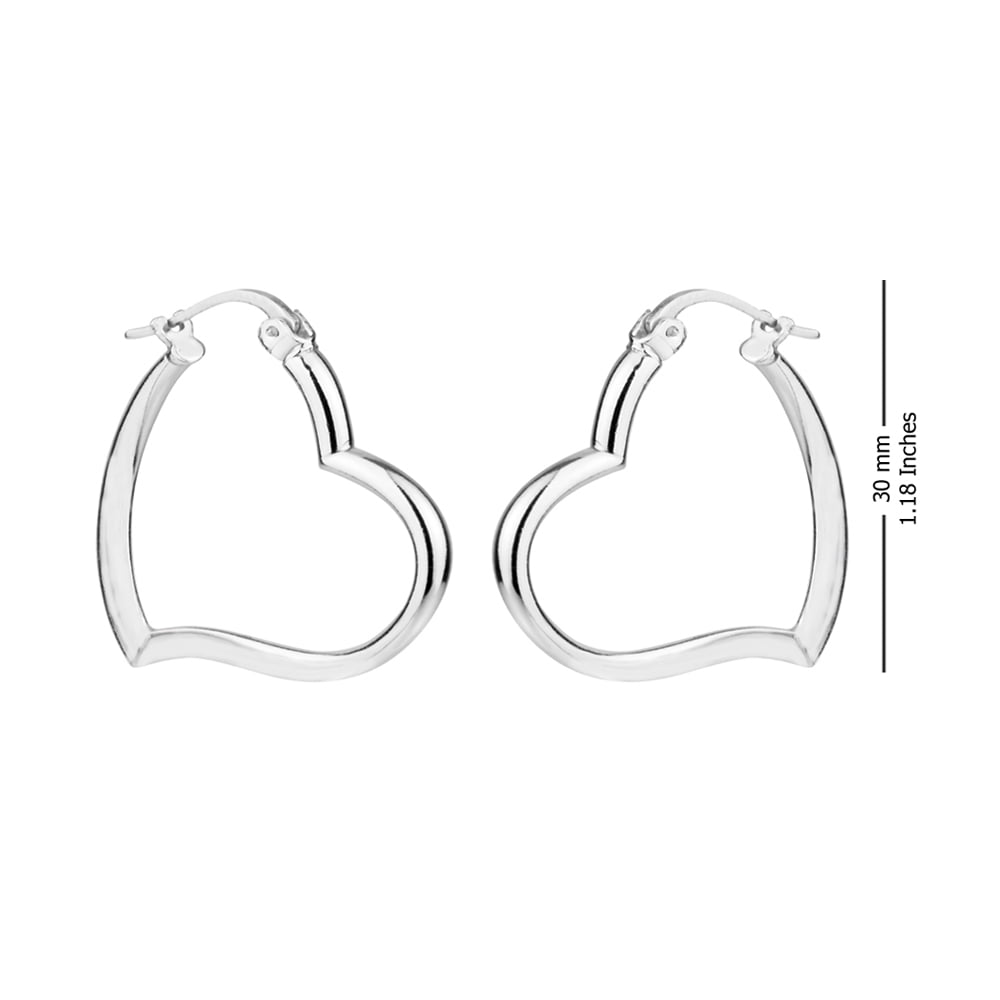 LeCalla Sterling Silver Heart Hoop Earrings, 30MM, Anti-Tarnish Coating, Excellent Gift