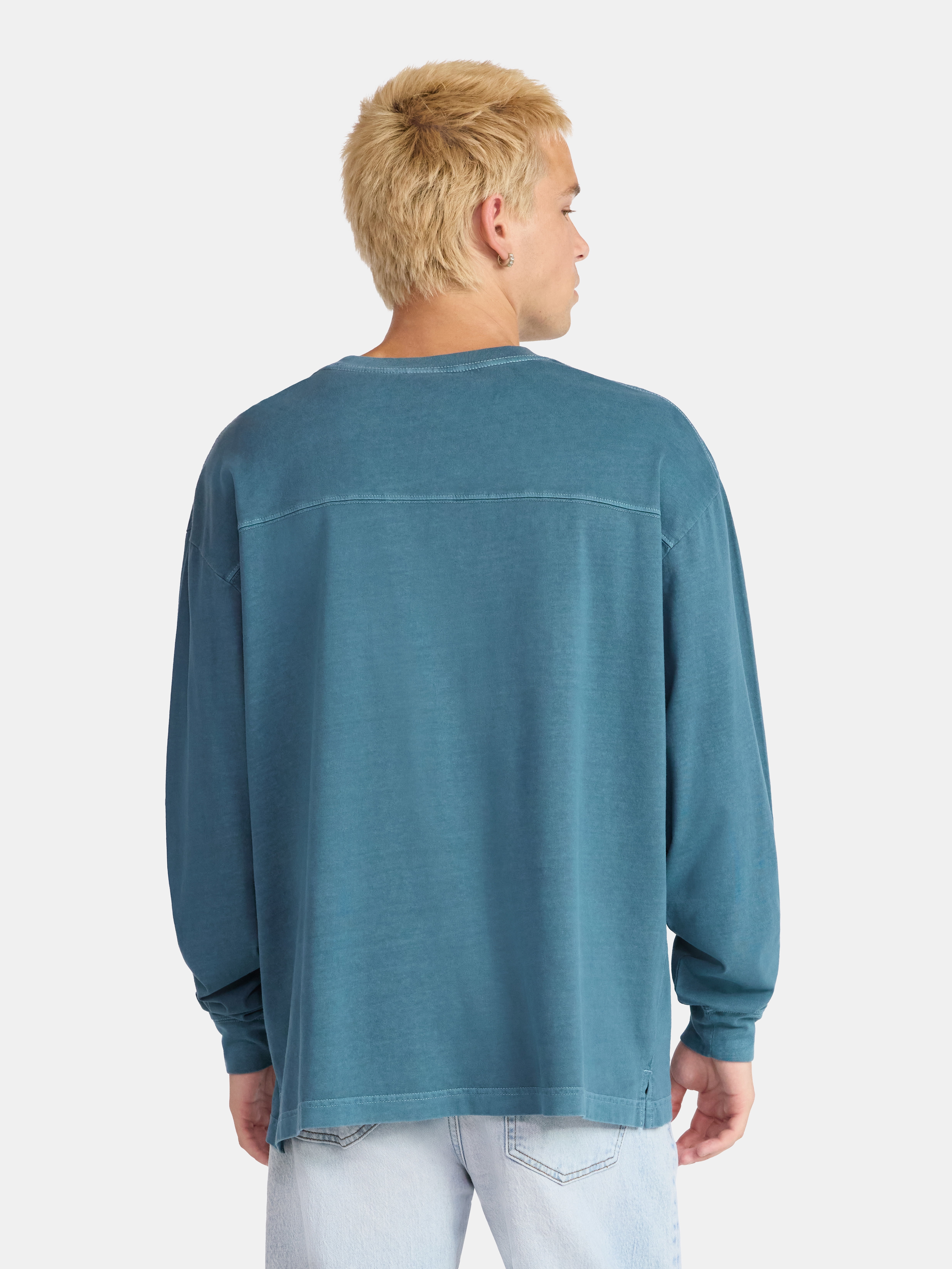 No Boundaries Cotton Washed Tee with Long Sleeves, Men's & Big Men's