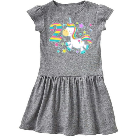 

Inktastic Second Birthday Rainbow Unicorn Plush and Stars Gift Toddler Girl Dress