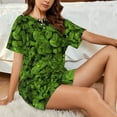 thumbnail image 4 of Fuzoiu Tiny Green Fern Leaves Print Women's Short-Sleeved Pajama Set,Lounge Sleepwear Set,Womens Pajama Sets 2 Piece,Button-Up Top and Shorts with Pockets-X-Large, 4 of 7