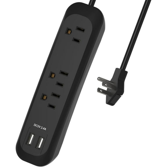 Power Strip Surge Protector with USB Ports, White Extension Cord 6 Feet 3 Prong, 3 outlets, 2 USB Ports, 1250W/10A, Wall Mountable, Plug Strip Surge Protector 300J for Home Office, SGS Approved