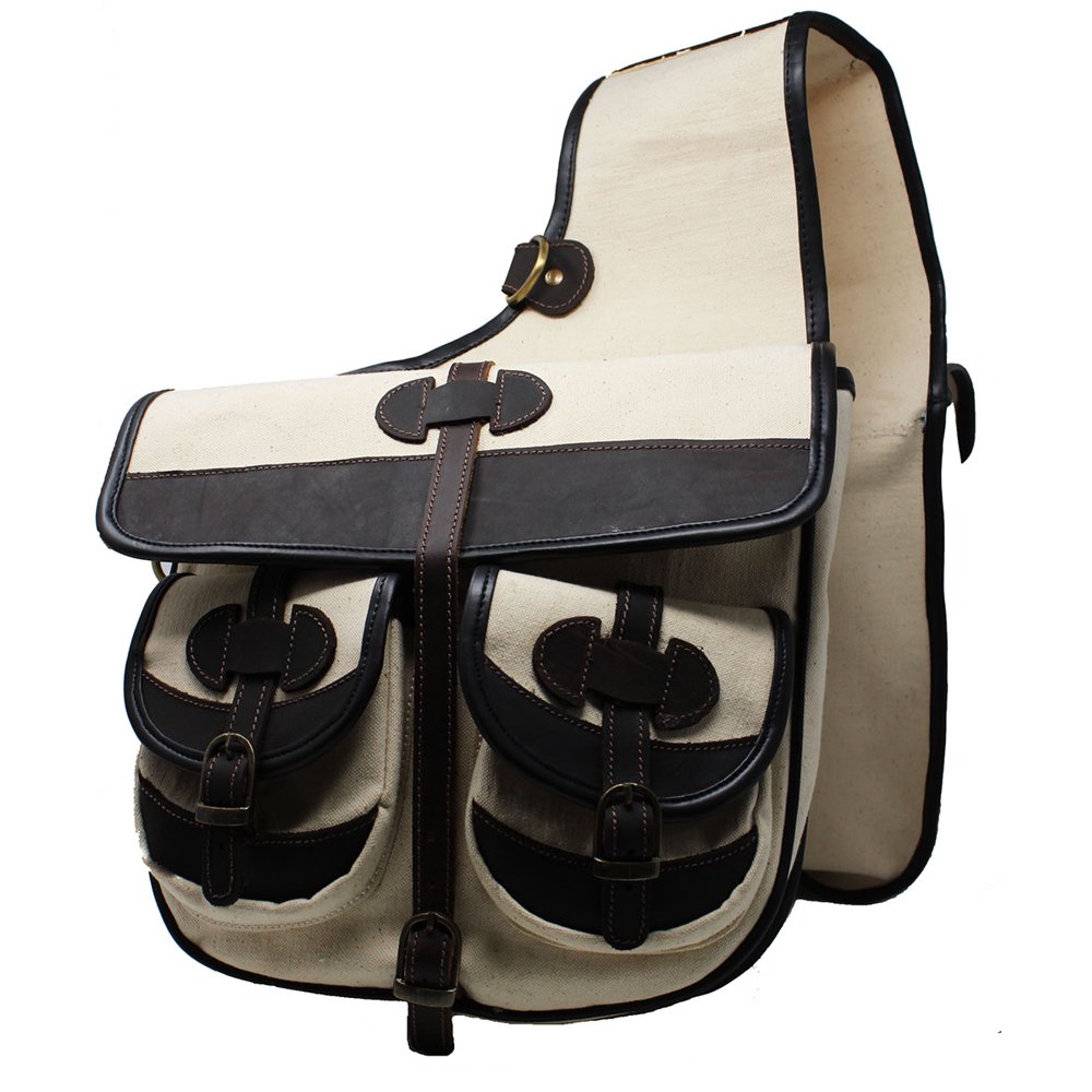 Horse Western Trail Riding Saddle Canvas Leather Cantle Bag White