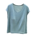 thumbnail image 2 of ClodeEU Women's Modal V Neck Short Sleeve Top,Casual Loose T-Shirt,Comfy Solid Color Summer Blouse with Padding Light Blue,Women's Plus XL, 2 of 5