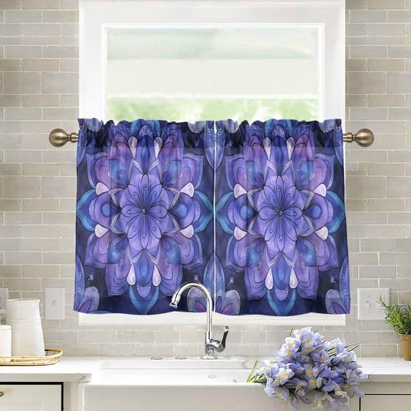 Wobogo Lavender Mandala Kitchen Curtains 2 Piece Set Farmhouse Country Style Light Filtering Small Window Drapes Suitable for Bathroom Laundry Room and RV 27x24in