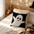 thumbnail image 2 of Halloween Throw Pillow Cover, Ghost Pumpkin Witch Print, Linen Cushion Case, 18x18 Set, Hidden Zipper, Spooky Decor for Sofa Couch by MPOISVA, 2 of 8