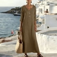 thumbnail image 5 of ClodeEU Women's V Neck Half Button 3/4 Sleeve Maxi Dress,Casual Vacation Dress Coffee,Women's Plus L, 5 of 9