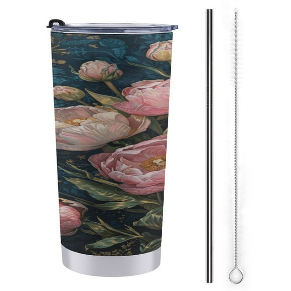 Boho Vintage Floral 20oz Tumbler with Lids And Straws, Stainless Steel Vacuum Insulated Water Coffee Tumbler Cup, Double Wall Powder Coated Spill-Proof Travel Thermal Cup