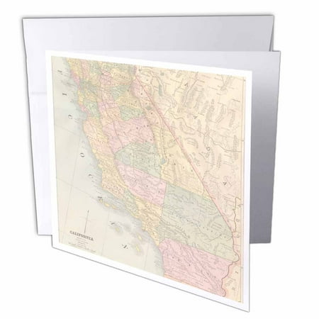 3dRose Vintage California Map USA, Greeting Cards, 6 x 6 inches, set of 12