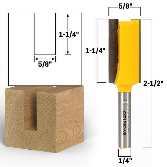 5/8" Diameter X 1-1/4" Height Straight Router Bit - 1/4" Shank - Yonico 14046q