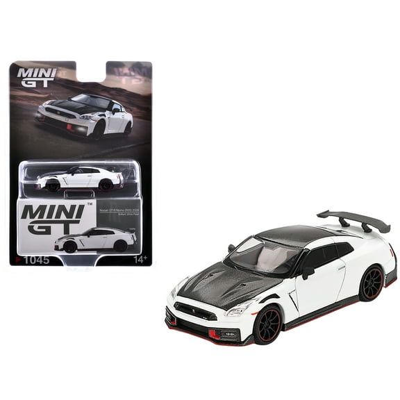 2024 Nissan GT-R Nismo (R35) Brilliant White Pearl with Carbon Hood and Top Limited Ed 1/64 Diecast Model Car by Mini GT