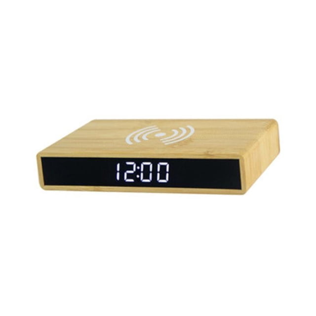 Reloj despertador digital perfecl de madera control de sonido estación de carga