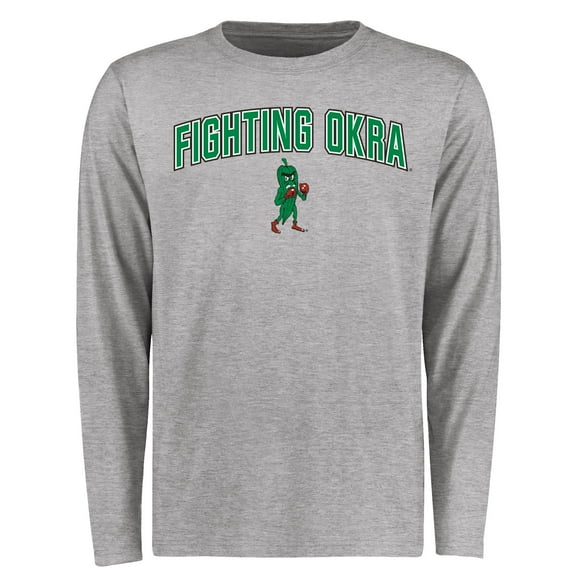 Men's Ash Delta State Statesmen Proud Mascot Long Sleeve T-Shirt