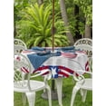 thumbnail image 2 of Outdoor Tablecloth with Umbrella Hole and Zipper, 4th of July Round Table Cloth 54 Inch Waterproof Tablecloth, Red Blue Patriotic Flowers Star Stripes Wooden Picnic Table Cover for Patio Camping, 2 of 7