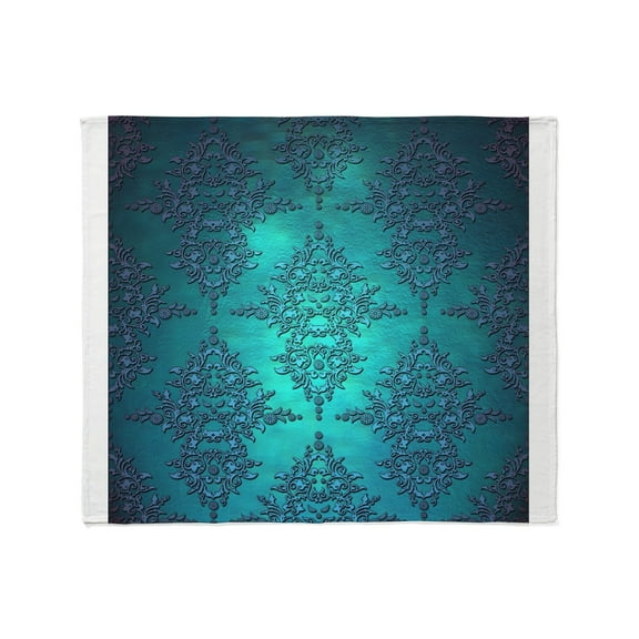 CafePress - Teal Turquoise Fancy Floral Damask Pattern Throw B - Soft Fleece Throw Blanket, 50"x60" for All Ages