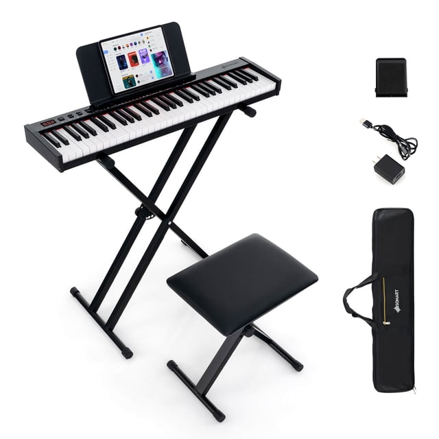 Costway Clavier de Piano Électrique 61 Touches pour Débutants avec Support et Tabouret Réglables