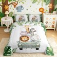 thumbnail image 2 of Manfei Cute Cartoon Animal Queen Comforter Set, Woodland Tropical Leaf Comforter Sets Queen, White Green, Polkadot Reversible, 3 Pieces, 1 Comforter and 2 Pillowcases, 2 of 7