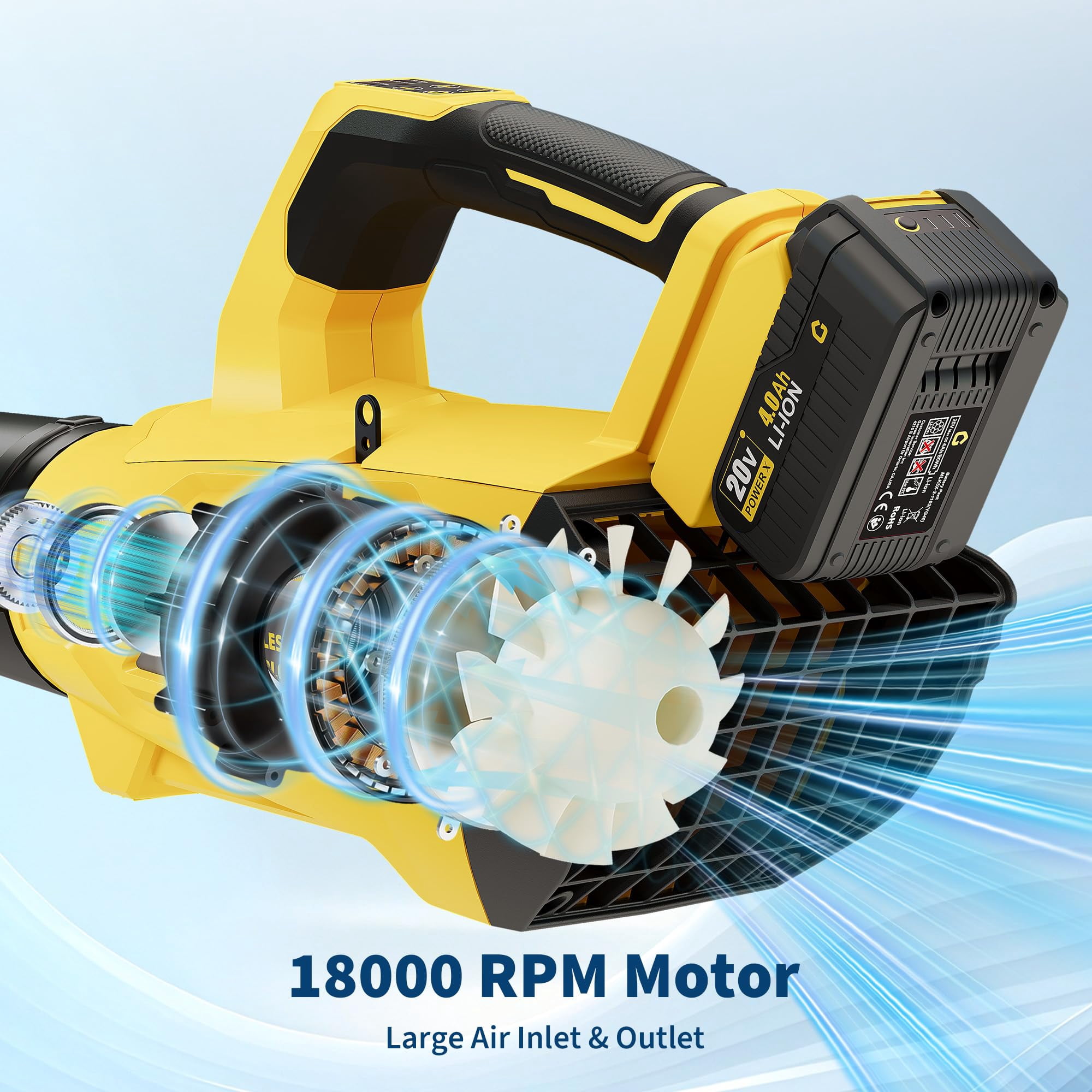 Yellow 20V Cordless Handheld Electric Leaf Blower, 700CFM 250MPH