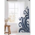 thumbnail image 3 of Sheer Curtains 108 Inches Long, Navy Blue Octopus Semi Sheer Curtains Light Filtering Window Treatment, Coastal Ocean Animals Nautical Privacy Voile Drapes for Living Room Bedroom 52x108 Inch, 3 of 7