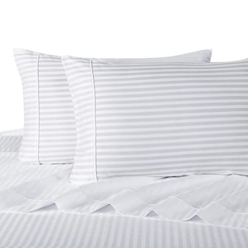 Details about   300 TC 100% Cotton Bed Sheet Set Striped White All Size Flat+Fitted+Pillow Cover 