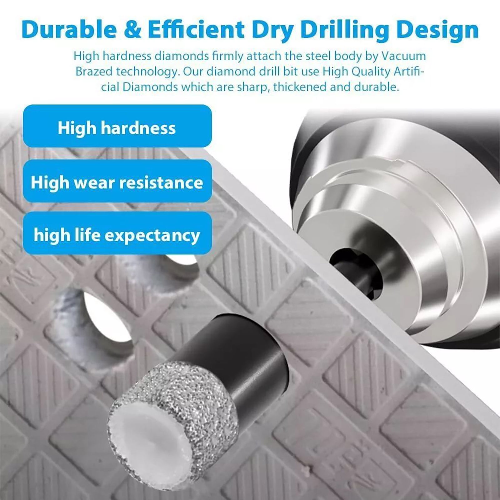 5x High-Temp Diamond Drill Bits Set 8mm, Dry Drilling for Porcelain, Ceramic, Slate APPLAYERR Spare Part
