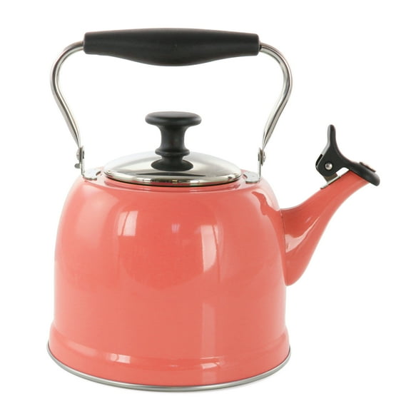 Martha Stewart Everyday Everyday Lily Pond 2.2 Quart Stainless Steel Tea Kettle in Coral