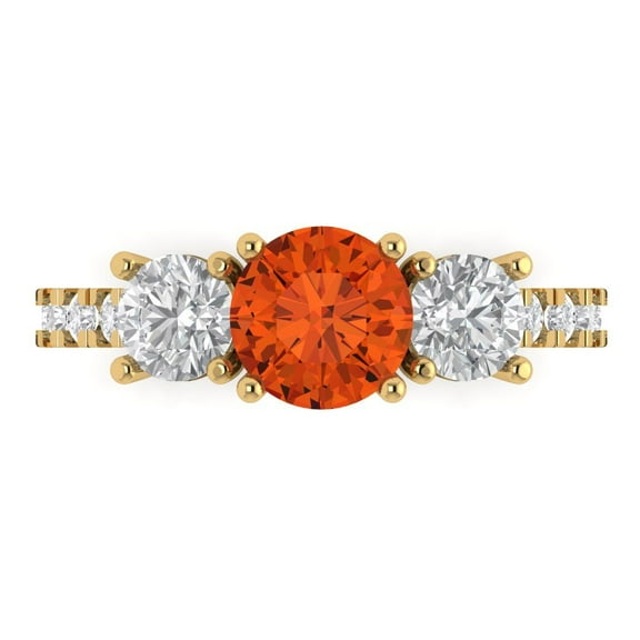 Clara Pucci 14K Yellow Gold 1.97ct Red Three-Stone Ring for Women