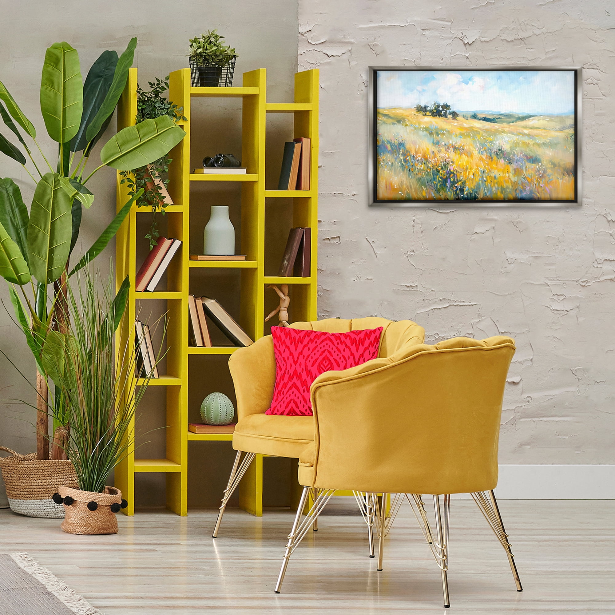 Stupell Industries Country Prairie Scene Landscape & Nature Painting Gray Floater Framed Canvas Art Print Wall Art, 25 x 17