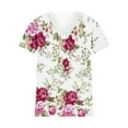 thumbnail image 4 of Women Tops Clearance-Sale Short Sleeve Printing Floral Pattern Blouse V-Neck Classic Fitted Tunic Formal Daily Ruched Ladies Softy Work Going Out Tops Hot Pink,M, 4 of 5