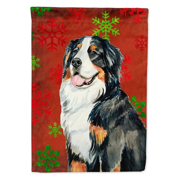 Carolines Treasures LH9334-FLAG-PARENT Bernese Mountain Dog Red  Green Snowflakes Holiday Christmas Flag  multicolor