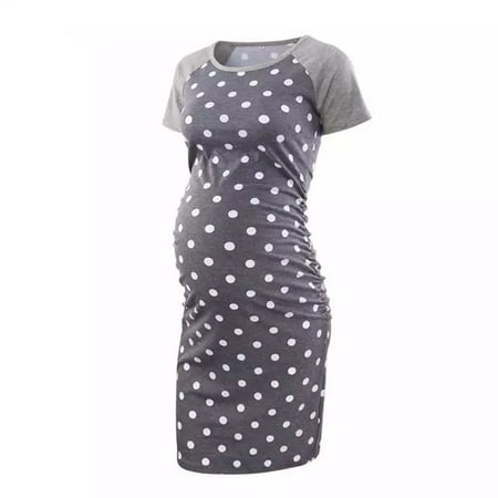 

TUOBARR Maternity Clothes Woman O-Neck Print Short Sleeve Causel Pregnant Maternity Nursing Dress