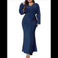 thumbnail image 1 of Vestido de Noche para Mujer, con Purpurina, Larga, Escote en V, Ajustado, Formal, con Lentejuelas, Talla Grande Azul XL, 1 of 7