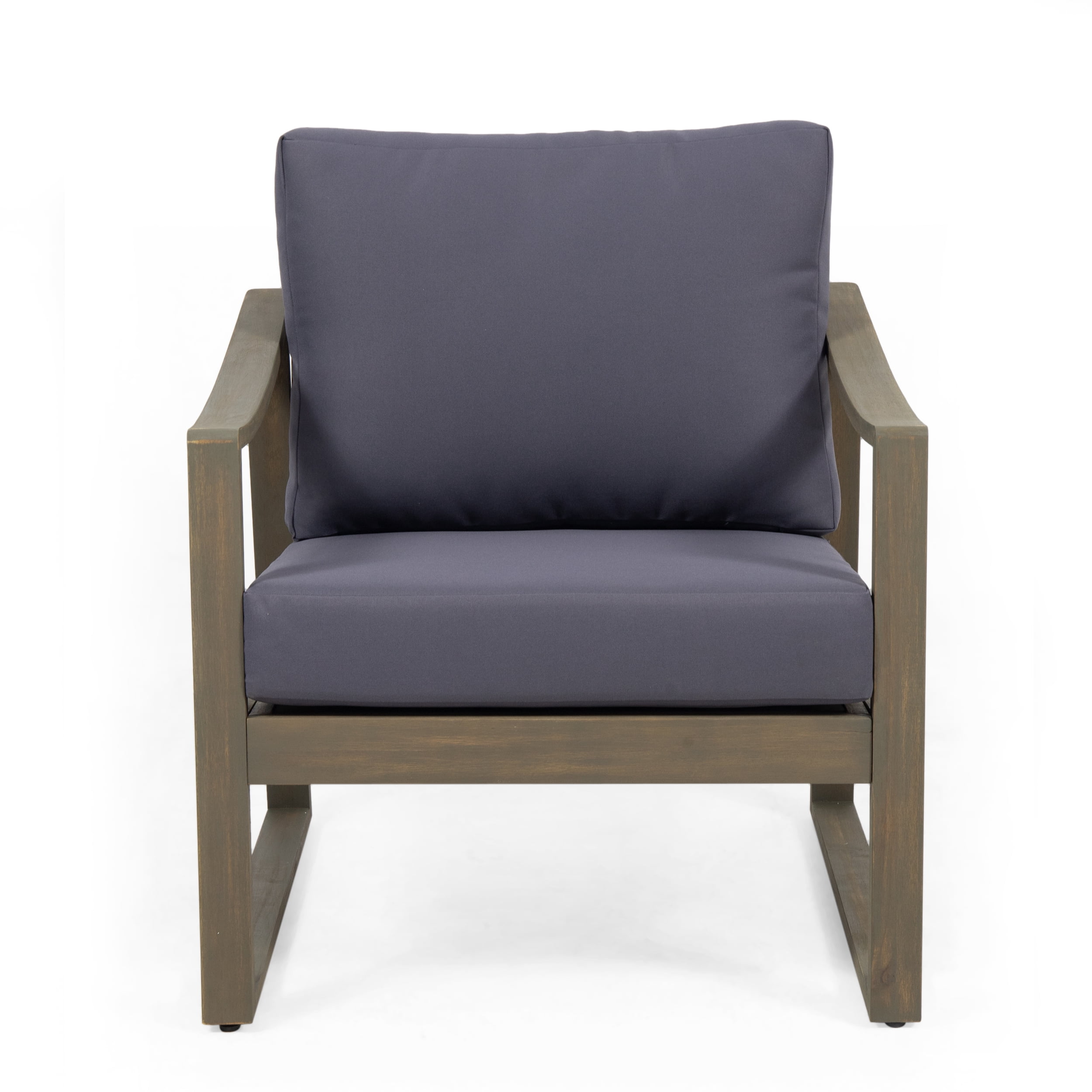 Outdoor Single Leisure Seat Chair, Acacia Wood Frame Relaxing Seat for Patio Garden, Gray and Dark Gray