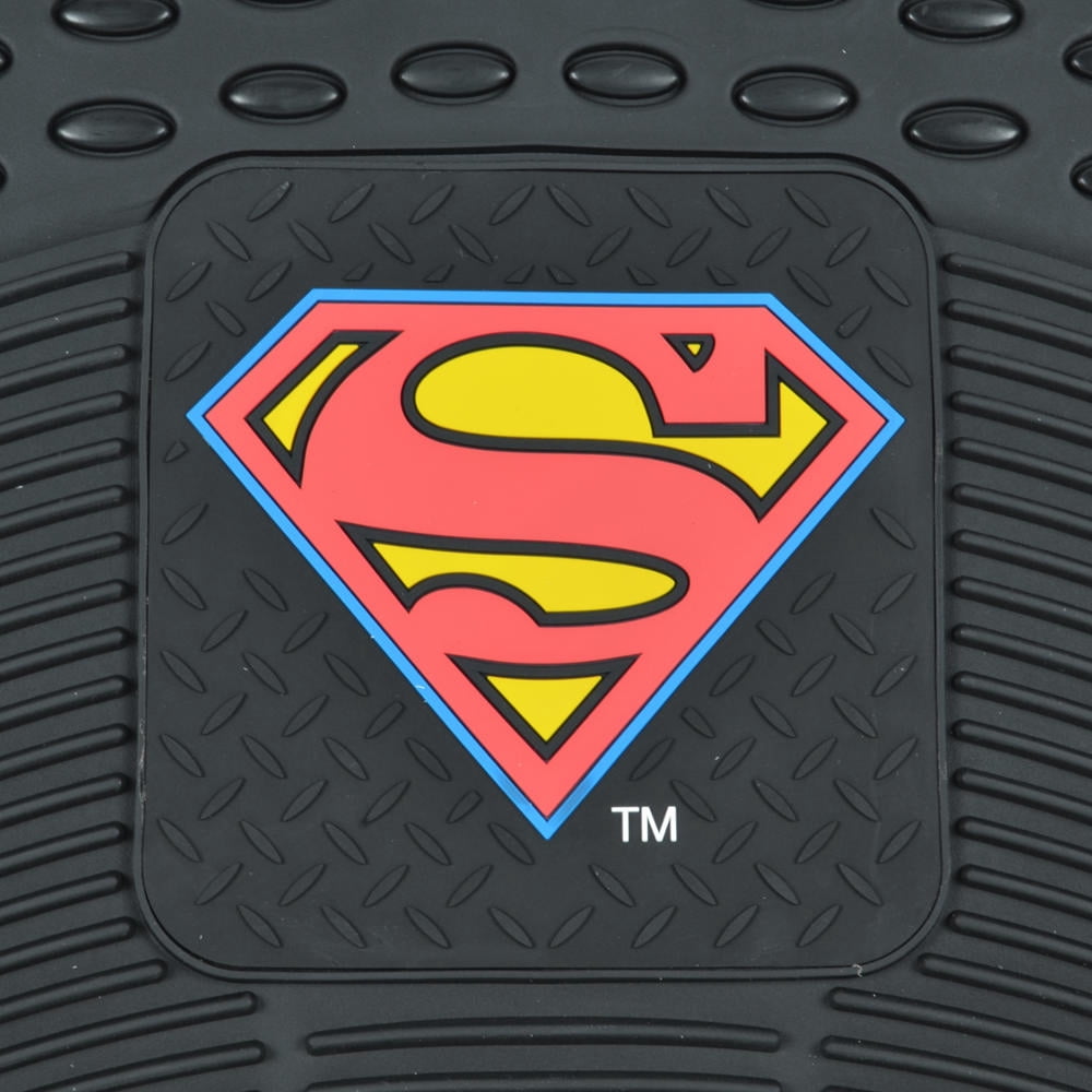 BDK Superman Superhero Car Floor Mats, Officailly Licensed Warner Bros DC Comics, All Weather Interior Auto Protection, Heavy Duty Rubber Liners for Car Truck Van SUV
