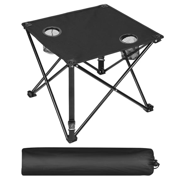 Moclever 18.5in Folding Camping Table, Outdoor Portable Picnic Table with Cup Holder Carrying Bag, Black