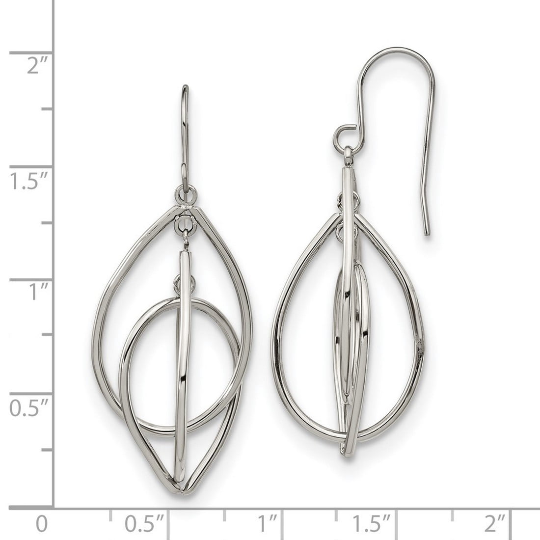 Stainless Steel Polished Dangle Shepherd Hook Earrings 42.4x16.75mm Wide Dangle Earring for Women
