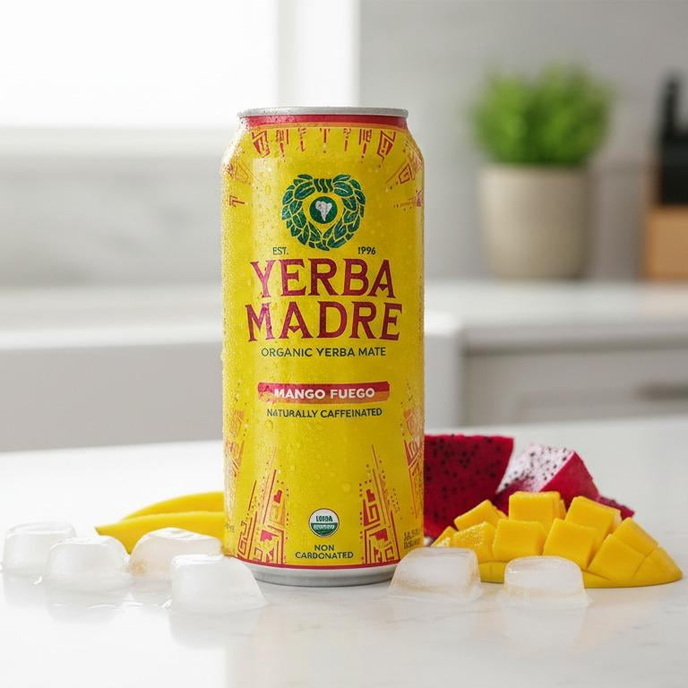 Guayaki Yerba Mate Mango Fuego - Organic Yerba Mate Energy Tea Drink, Tropical Mango Flavor - Pack of 6