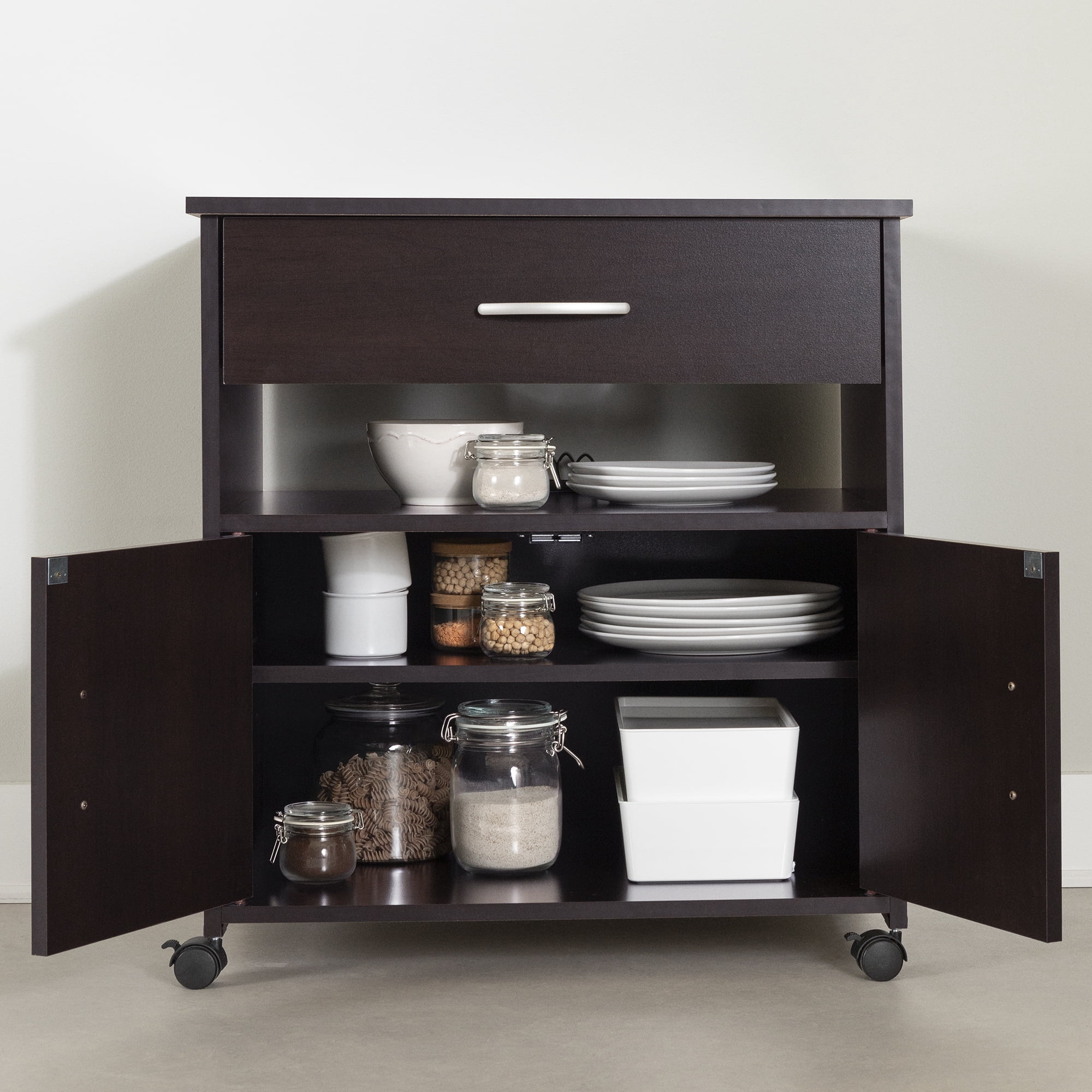 Rangement à micro-ondes sur roulettes, fini Chocolat, collection Axess de Meubles South Shore