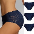 thumbnail image 4 of Resicozy Lace Panties for Women Cotton Underwear High-Waist Underpants Bikini Briefs Navy L, 4 of 4