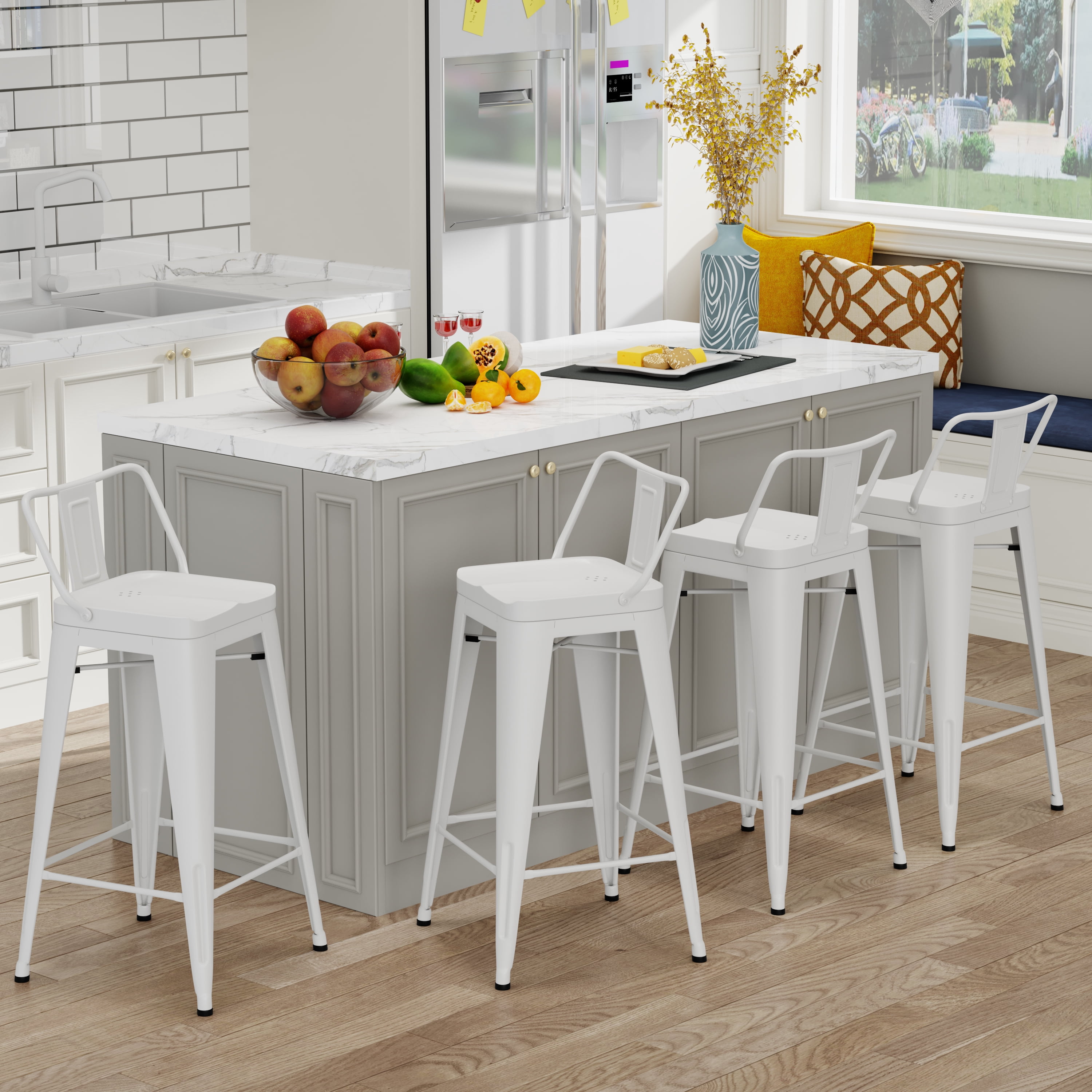 Metal Bar Stools Set of 4 Counter Height Stools 26 Inchs Counter Stools with Backs Black Bar stools with Backs Bar Height Stools