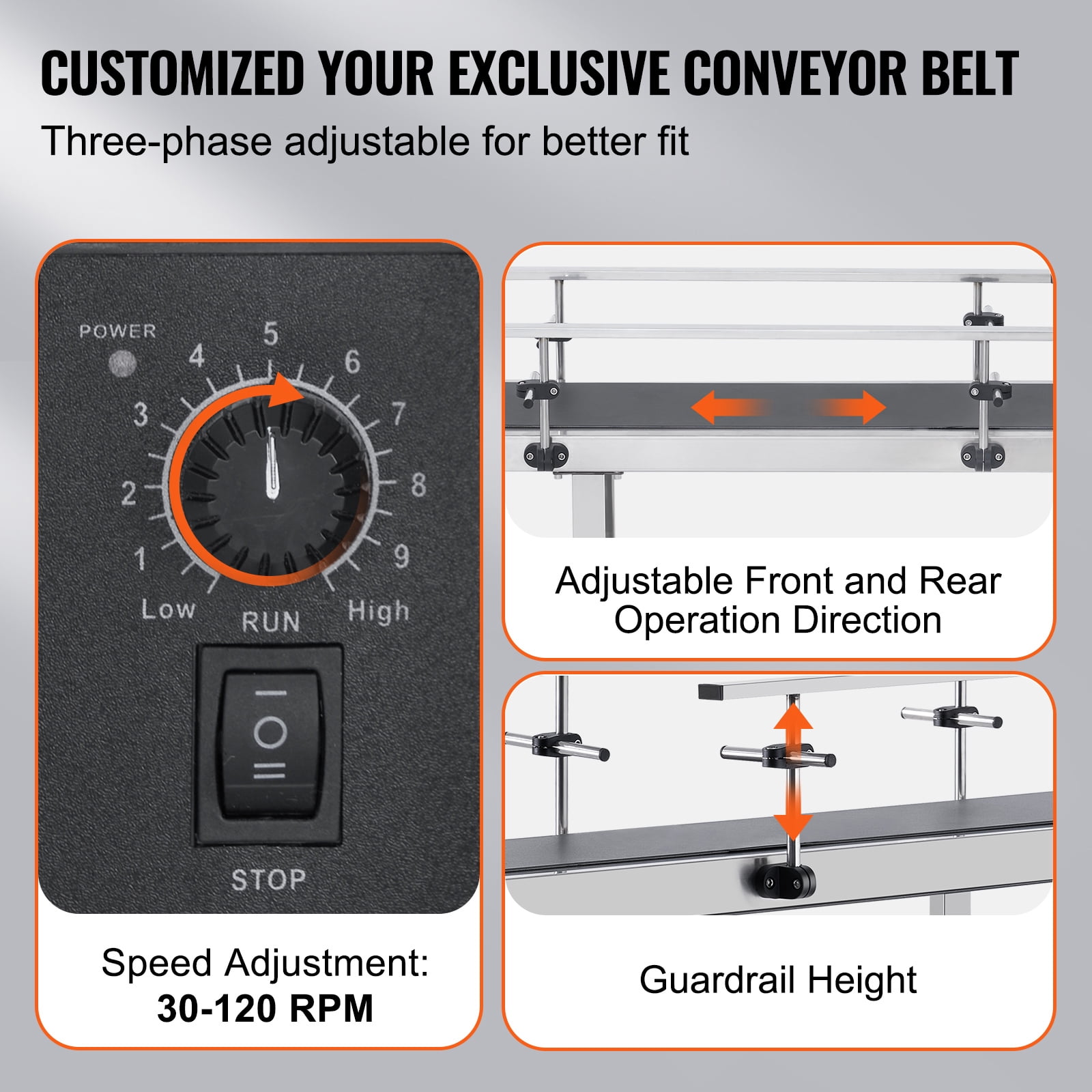 KFFKFF Motorized Conveyor Belt, 59x15.7 in, Durable Stainless Steel, Ideal for Inkjet Coding, Features Anti-Static PVC, Adjustable Speeds with Dual Guardrails