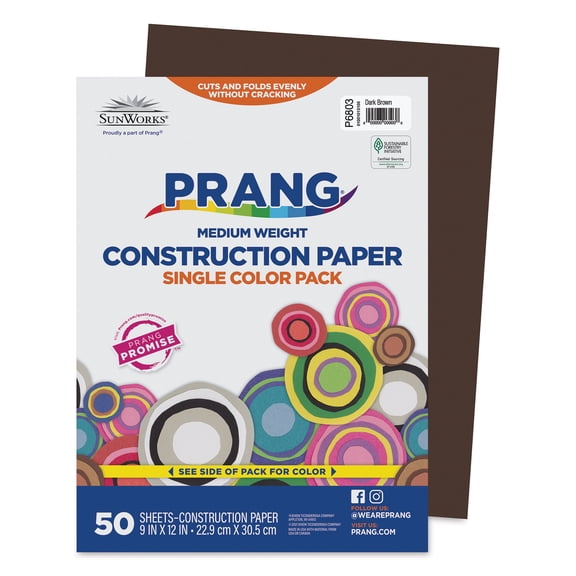 SunWorks Construction Paper Art Classes - 0.40" x 18"12" - 50 / Pack - Dark Brown